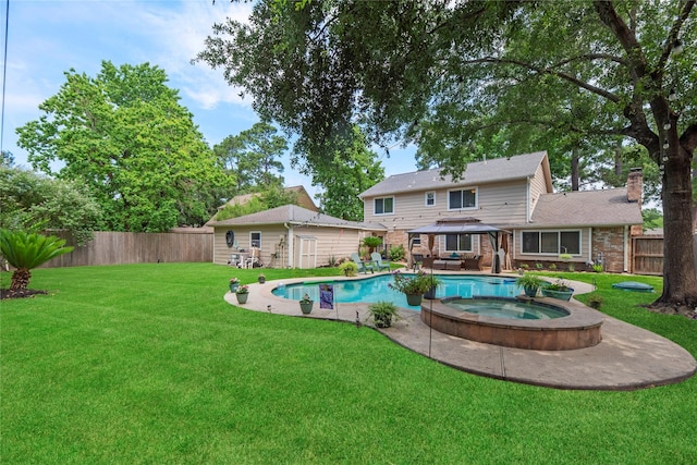 8223 Bairnsdale Ln, Houston, TX 77070 - view of swimming pool with a gazebo, a pool with connected hot tub, a patio area, and an outdoor hangout area