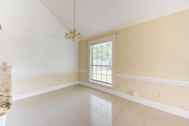 2815 Lakefield Way, Sugar Land, TX 77479 - tiled spare room with a chandelier, vaulted ceiling, and baseboards