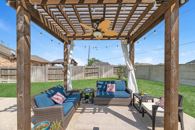 20735 Cactus Lake Ln, Richmond, TX 77407 - view of patio featuring an outdoor living space, a pergola, and a ceiling fan