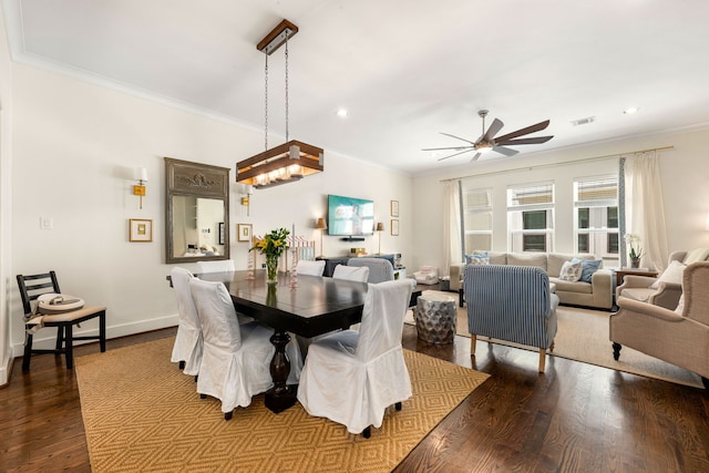 829 Wakefield Dr Unit A, Houston, TX 77018 - dining area featuring ornamental molding, a ceiling fan, dark wood finished floors, recessed lighting, and baseboards