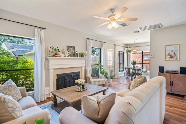 living room featuring healthy amount of natural light and wood finished floors