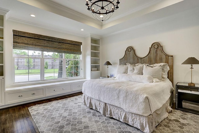 5326 Windswept Ln, Houston, TX 77056 - bedroom featuring a chandelier, crown molding, wood finished floors, and recessed lighting