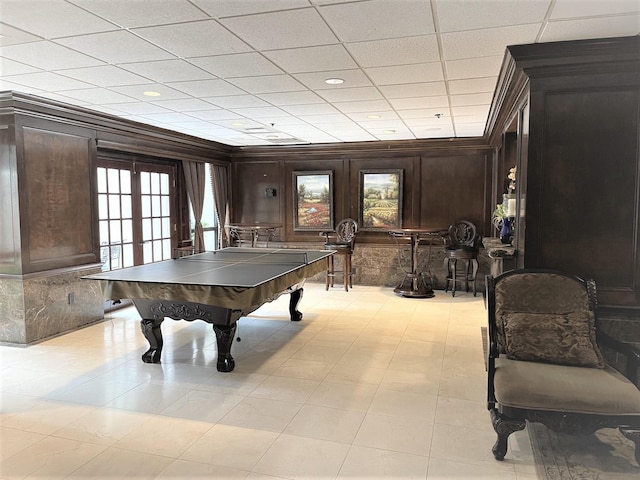 3525 Sage Rd Unit 404, Houston, TX 77056 - playroom featuring pool table, french doors, and a paneled ceiling