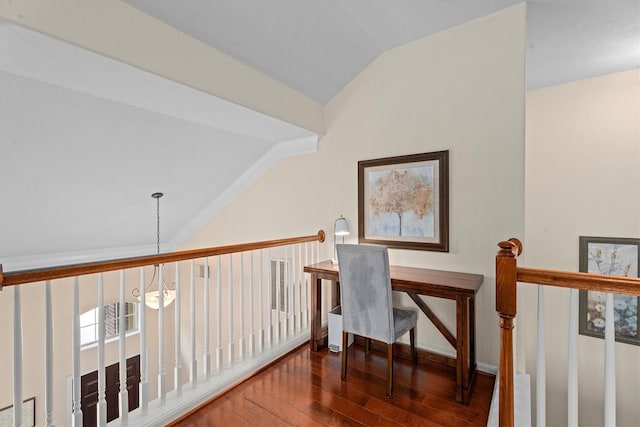16810 Tranquility Park Dr, Cypress, TX 77429 - hall with vaulted ceiling, wood-type flooring, and ornamental molding
