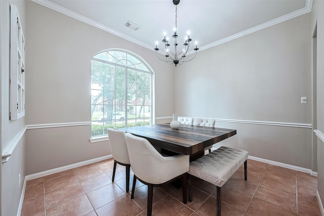 21122 Lilac Meadows Ln, Richmond, TX 77407 - dining space featuring a chandelier, healthy amount of natural light, ornamental molding, and tile patterned floors