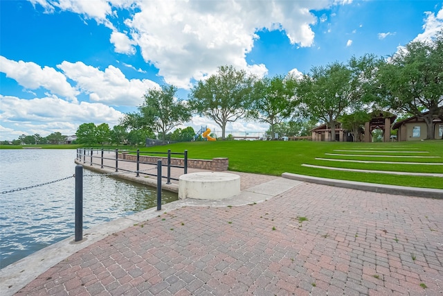 21122 Lilac Meadows Ln, Richmond, TX 77407 - dock with a yard, a water view, and a boat ramp