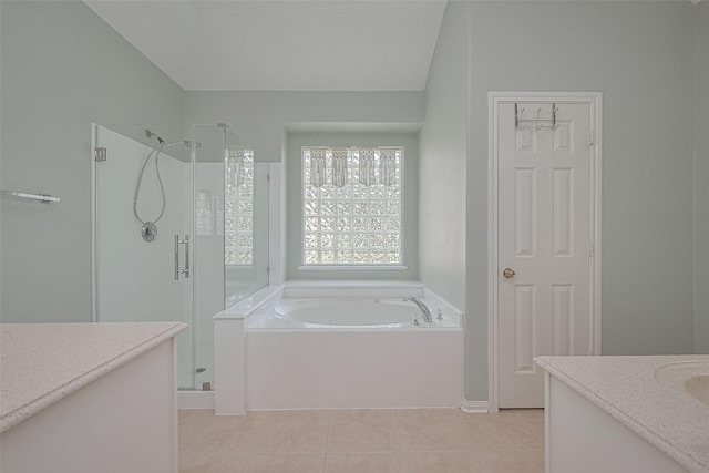 21122 Lilac Meadows Ln, Richmond, TX 77407 - full bath with a shower stall, tile patterned floors, a bath, vanity, and baseboards