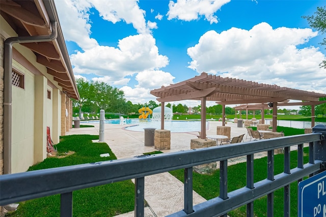 21122 Lilac Meadows Ln, Richmond, TX 77407 - exterior space with a pergola and a community pool