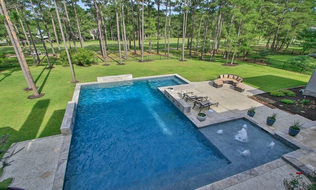 28842 Lakeside Grn, Magnolia, TX 77355 - outdoor pool featuring a yard, a patio area, and view of scattered trees