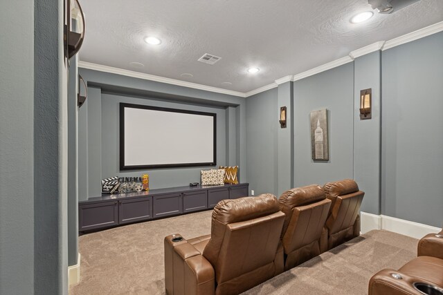 28842 Lakeside Grn, Magnolia, TX 77355 - carpeted cinema featuring crown molding, recessed lighting, and a textured ceiling
