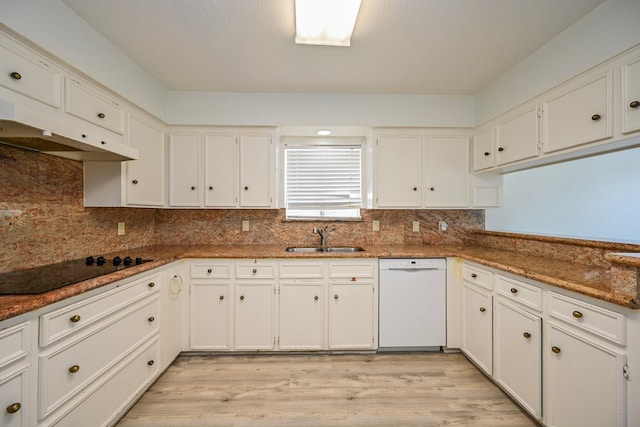 7735 Quail Meadow Dr, Houston, TX 77071 - kitchen with dishwasher, black electric stovetop, white cabinetry, and backsplash