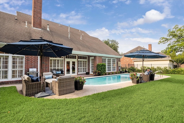 51 Dartmoor Ct, Sugar Land, TX 77479 - view of pool with french doors, a patio area, grilling area, and an outdoor hangout area