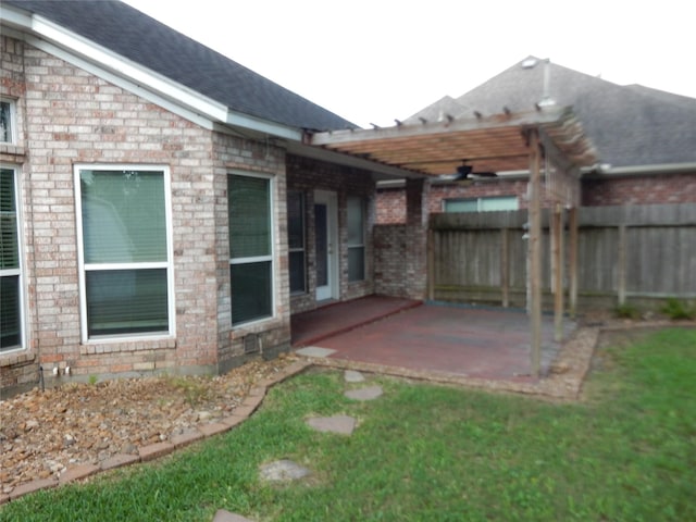 12950 Quail Park Dr, Cypress, TX 77429 - view of yard with a patio, ceiling fan, fence, and a pergola