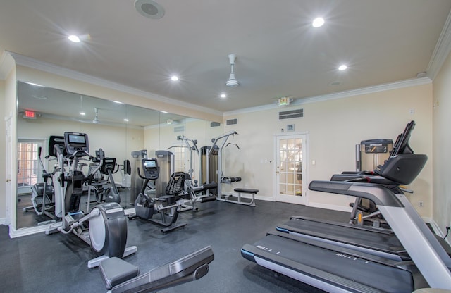 2111 Welch St Unit A110, Houston, TX 77019 - gym with baseboards, recessed lighting, and crown molding