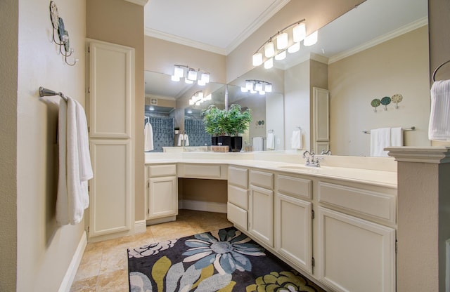 2111 Welch St Unit A110, Houston, TX 77019 - bathroom with ornamental molding, vanity, and tile patterned flooring