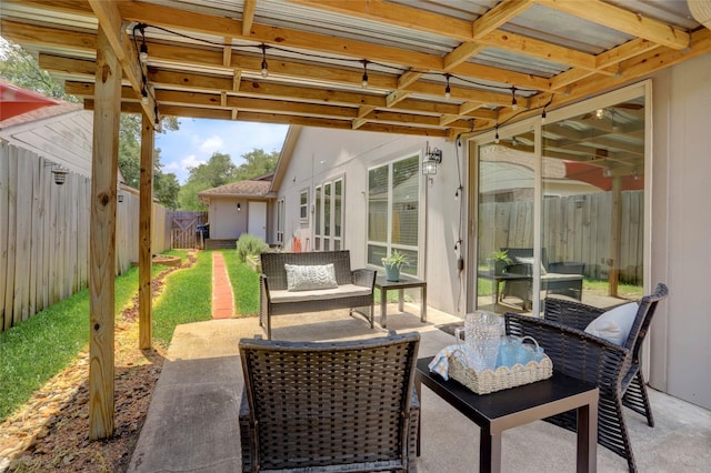 6202 Arcadian Shores Dr, Houston, TX 77084 - view of patio / terrace featuring a fenced backyard and an outdoor hangout area