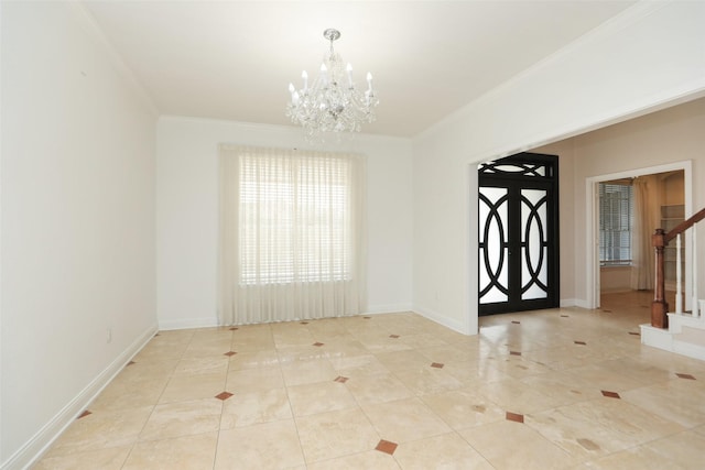 4603 Joyce Blvd, Houston, TX 77084 - tiled entrance foyer featuring a chandelier, crown molding, stairs, and baseboards