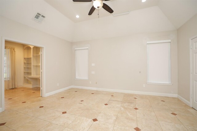 4603 Joyce Blvd, Houston, TX 77084 - unfurnished bedroom featuring light tile patterned floors, lofted ceiling, recessed lighting, baseboards, and ceiling fan