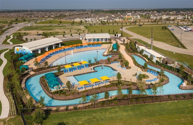 drone / aerial view of a pool area