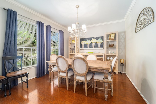 11018 Jadestone Creek Ln, Cypress, TX 77433 - dining room featuring a chandelier, baseboards, ornamental molding, healthy amount of natural light, and wood finished floors