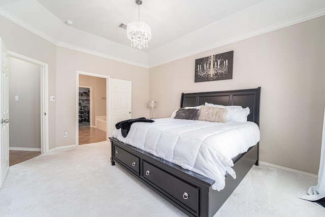 11018 Jadestone Creek Ln, Cypress, TX 77433 - bedroom with light colored carpet, a chandelier, and baseboards