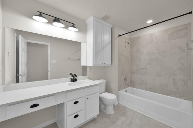 bathroom with shower / bath combination, toilet, and vanity