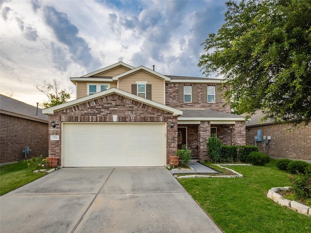 2786 Cayden Creek Way, Conroe, TX 77304 - traditional-style home featuring concrete driveway, a front yard, brick siding, and an attached garage
