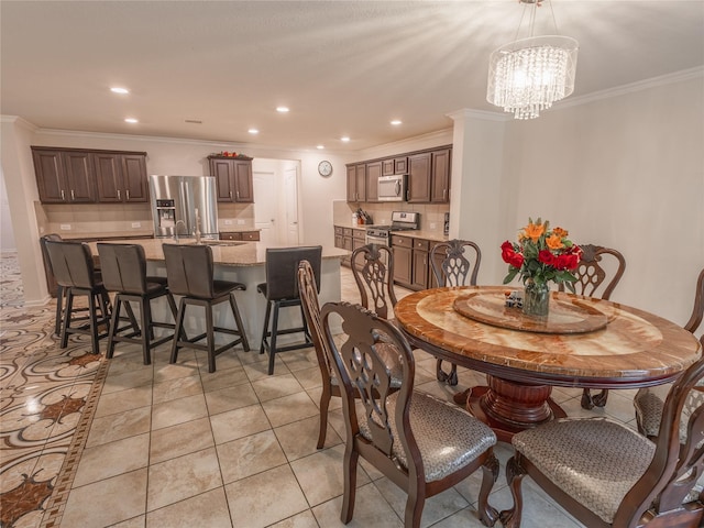 2786 Cayden Creek Way, Conroe, TX 77304 - dining area with a chandelier, crown molding, and recessed lighting