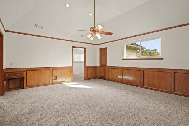 13102 Lake Mist Dr, Cypress, TX 77429 - carpeted spare room featuring wainscoting, healthy amount of natural light, ceiling fan, high vaulted ceiling, and recessed lighting