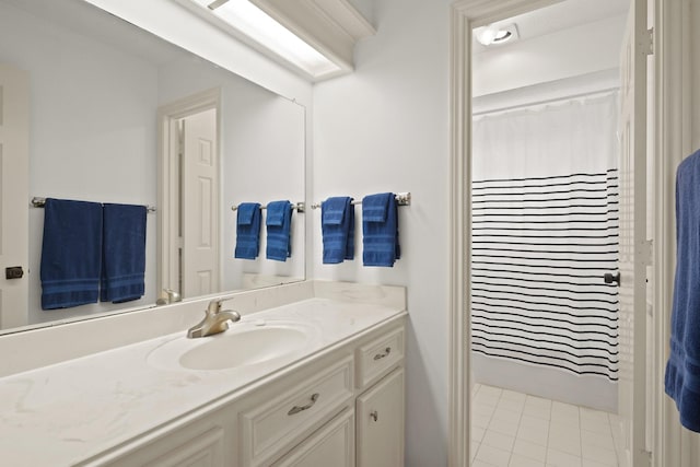 13102 Lake Mist Dr, Cypress, TX 77429 - full bath with vanity, tile patterned flooring, and a shower with curtain