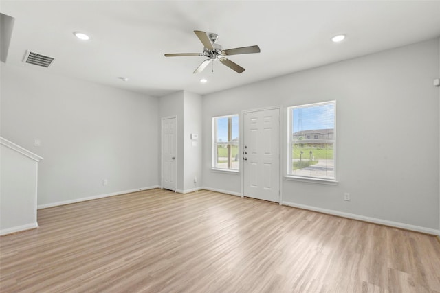 3907 Lynnfield St, Houston, TX 77016 - foyer featuring light wood-type flooring, ceiling fan, recessed lighting, and baseboards