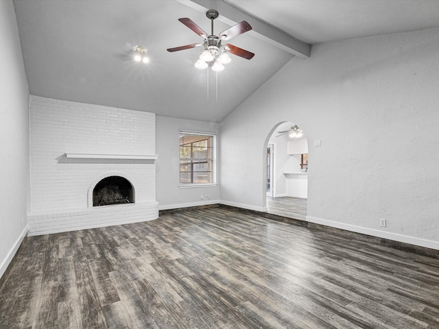3808 Williams Rd, Benbrook, TX 76116 - unfurnished living room featuring ceiling fan, wood finished floors, and a brick fireplace
