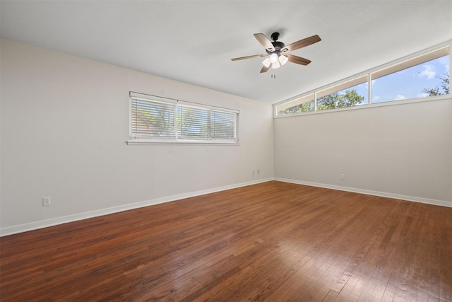 127 E Thornton Rd, Houston, TX 77022 - empty room featuring ceiling fan, wood-type flooring, baseboards, and vaulted ceiling