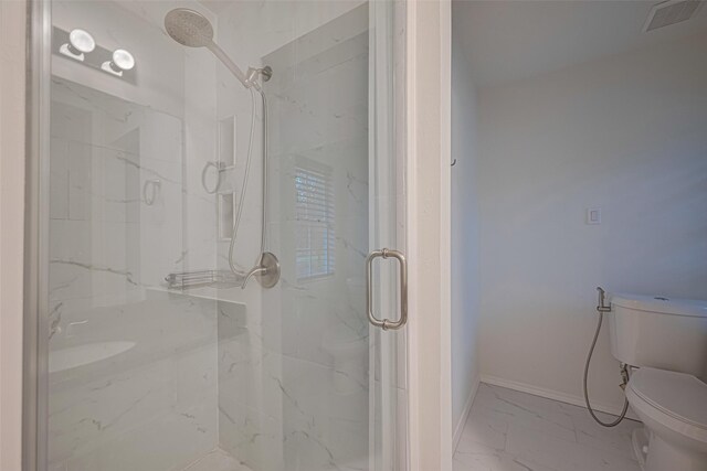 5918 Pendelton Place Dr, Sugar Land, TX 77479 - full bathroom with toilet, a marble finish shower, and marble finish floors