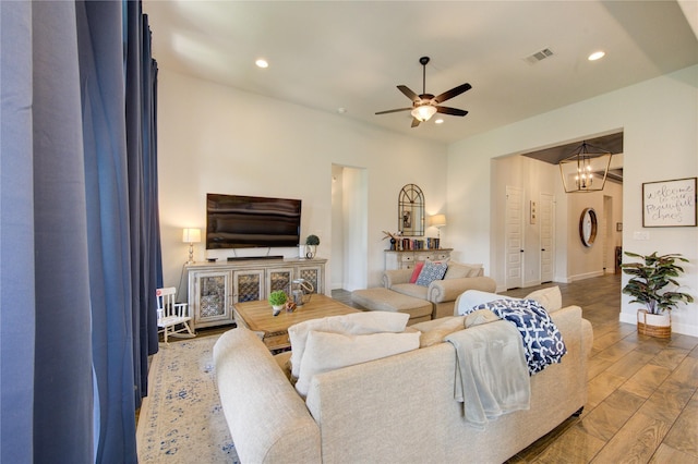 16927 Lupine Meadow Ln, Humble, TX 77346 - living room with recessed lighting, wood finished floors, a ceiling fan, and baseboards