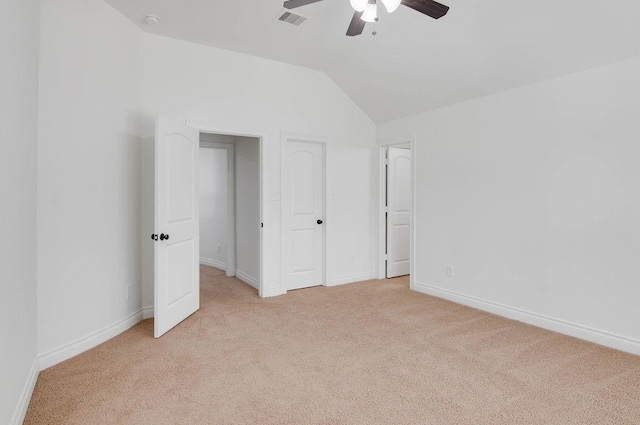 11307 Bentgrove Ln, Cypress, TX 77433 - unfurnished bedroom featuring light carpet, vaulted ceiling, baseboards, and a ceiling fan
