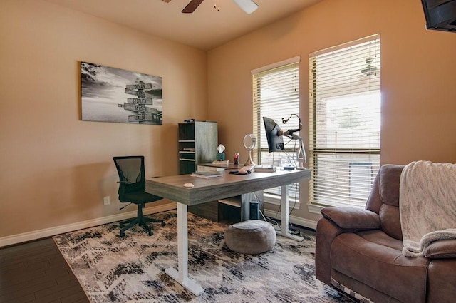 11307 Bentgrove Ln, Cypress, TX 77433 - office featuring baseboards, ceiling fan, and wood finished floors