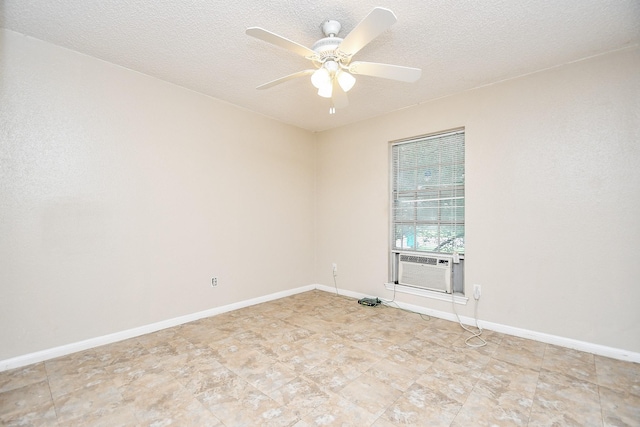 12618 Foxburo Dr, Houston, TX 77065 - empty room featuring a ceiling fan, cooling unit, a textured ceiling, and baseboards