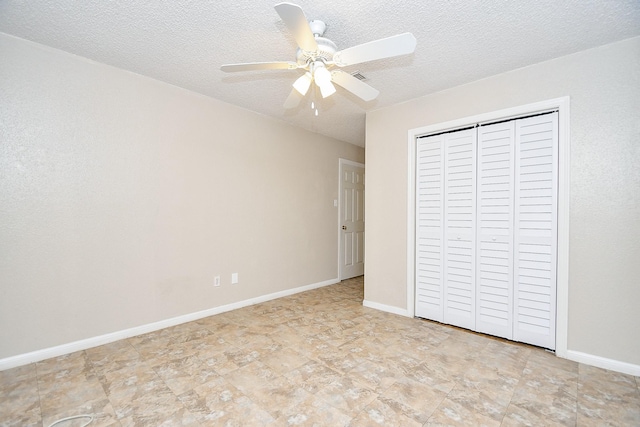 12618 Foxburo Dr, Houston, TX 77065 - unfurnished bedroom featuring a closet, a textured ceiling, baseboards, and ceiling fan