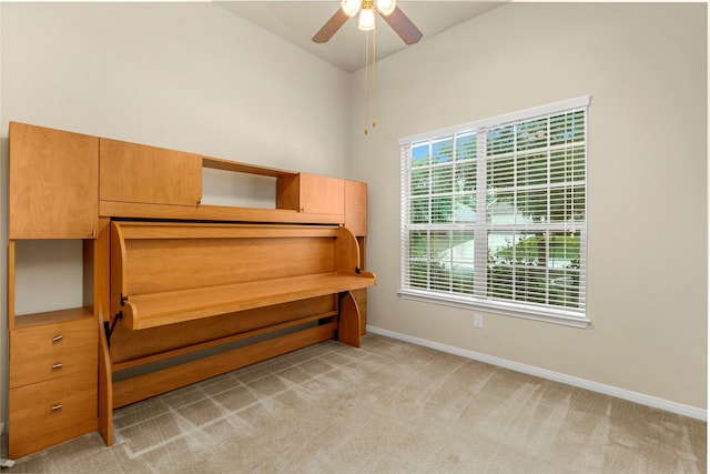 1938 Honey Laurel Dr, Conroe, TX 77304 - unfurnished office featuring healthy amount of natural light, light carpet, a ceiling fan, baseboards, and vaulted ceiling