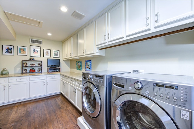 2500 Glen Hvn, Houston, TX 77030 - laundry room with washer and dryer, cabinet space, dark wood-style floors, and recessed lighting