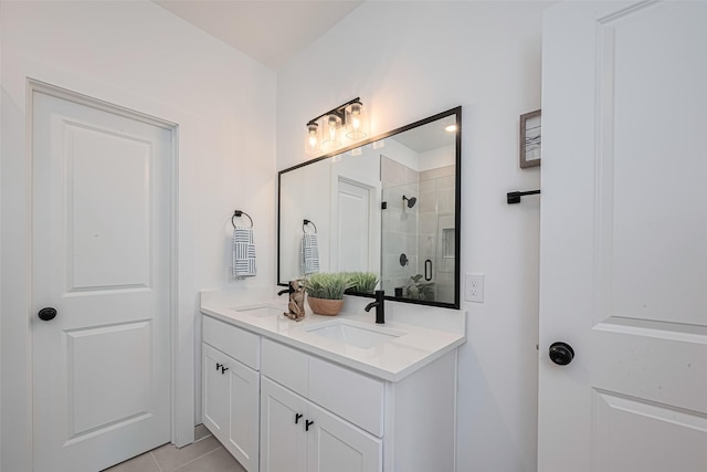 2706 Bostic St, Houston, TX 77093 - full bath with tiled shower, double vanity, and tile patterned floors