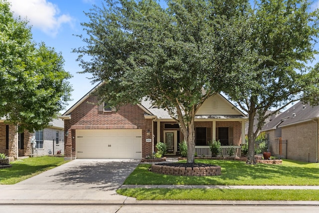 16506 Shimmering Lake Dr, Cypress, TX 77433 - obstructed view of property featuring covered porch, concrete driveway, brick siding, and a garage