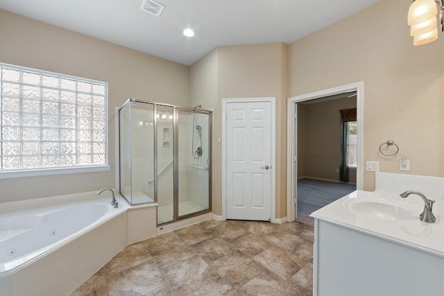 16506 Shimmering Lake Dr, Cypress, TX 77433 - full bath featuring a stall shower, a tub with jets, and vanity