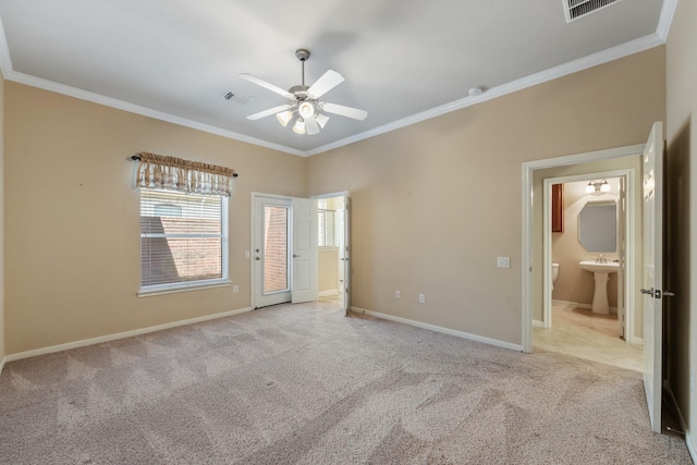 16506 Shimmering Lake Dr, Cypress, TX 77433 - unfurnished bedroom featuring carpet, ornamental molding, baseboards, a sink, and ensuite bathroom