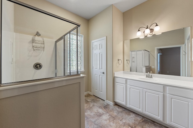 16506 Shimmering Lake Dr, Cypress, TX 77433 - full bathroom featuring a shower with shower door, baseboards, and vanity