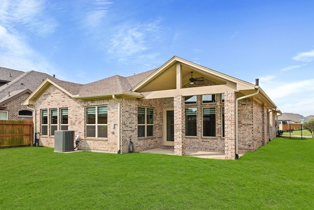 10630 Hazel Hills Dr, Cypress, TX 77433 - rear view of property with a ceiling fan, a patio area, central air condition unit, and brick siding