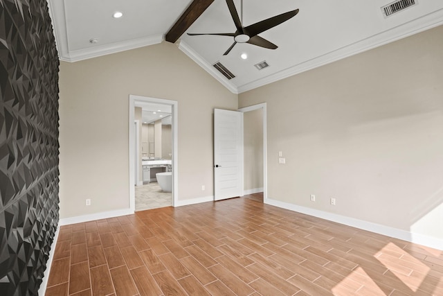 10630 Hazel Hills Dr, Cypress, TX 77433 - unfurnished bedroom with baseboards, light wood finished floors, crown molding, recessed lighting, and ensuite bathroom