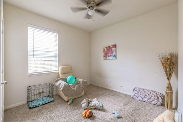 9526 Opal Gates Dr, Rosharon, TX 77583 - recreation room featuring carpet, a ceiling fan, and baseboards