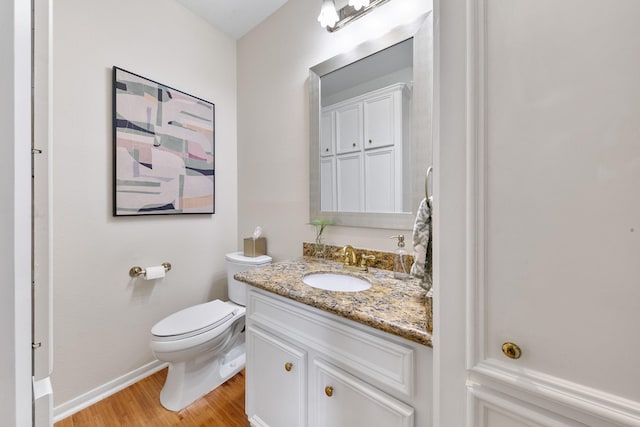 4510 Hazelton St, Houston, TX 77035 - half bathroom with vanity, wood finished floors, toilet, and baseboards